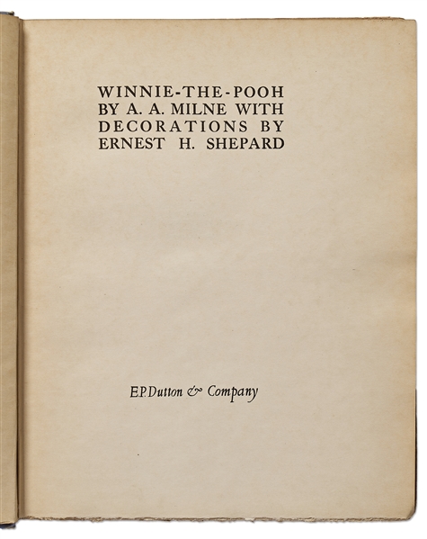 A.A. Milne & Ernest H. Shepard Signed 1926 Large Paper Limited Edition of ''Winnie-the-Pooh'' -- One of Only 200 Copies