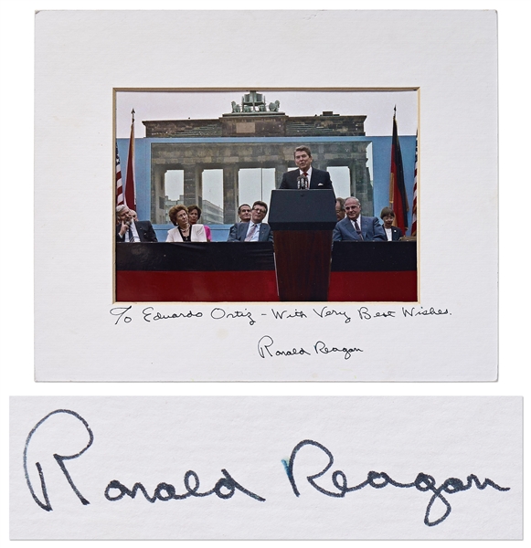 Ronald Reagan Signed Photo Mat for His ''Tear Down This Wall'' Speech -- With PSA/DNA COA