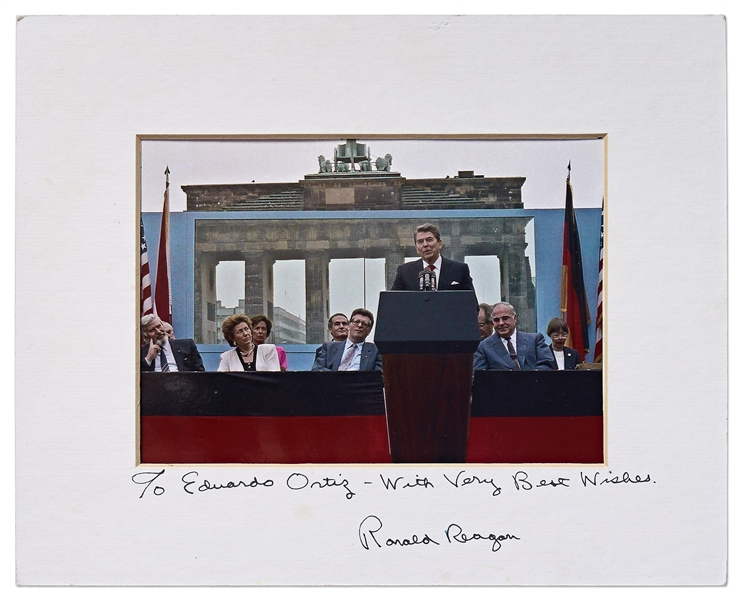 Ronald Reagan Signed Photo Mat for His ''Tear Down This Wall'' Speech -- With PSA/DNA COA