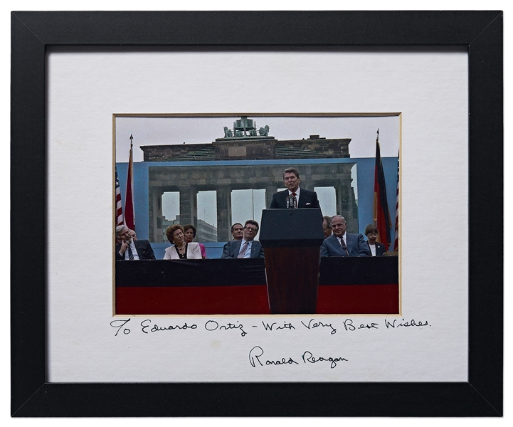 Ronald Reagan Signed Photo Mat for His ''Tear Down This Wall'' Speech -- With PSA/DNA COA