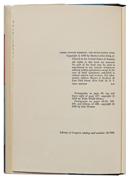 Martin Luther King Signed First Edition, First Printing of ''Stride Toward Freedom'' in Original Dust Jacket