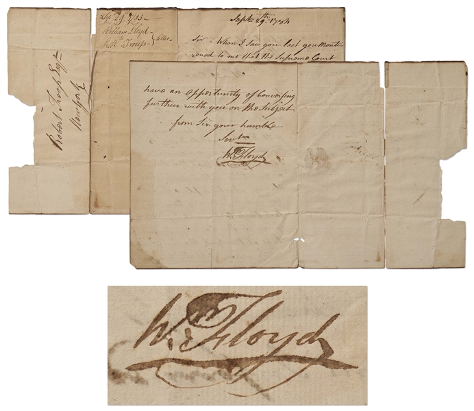 DOI Signer & Revolutionary War General William Floyd Autograph Letter Signed -- ''...the Supreme Court would sit in New York the 3rd Tuesday in October, at which Court my cause...might be tryed...''