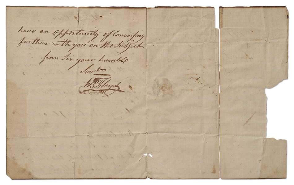 DOI Signer & Revolutionary War General William Floyd Autograph Letter Signed -- ''...the Supreme Court would sit in New York the 3rd Tuesday in October, at which Court my cause...might be tryed...''