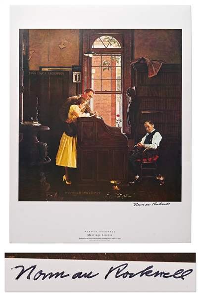 Norman Rockwell Signed Lithograph of His Famous Painting ''Marriage License'' -- Measures 19'' x 25''