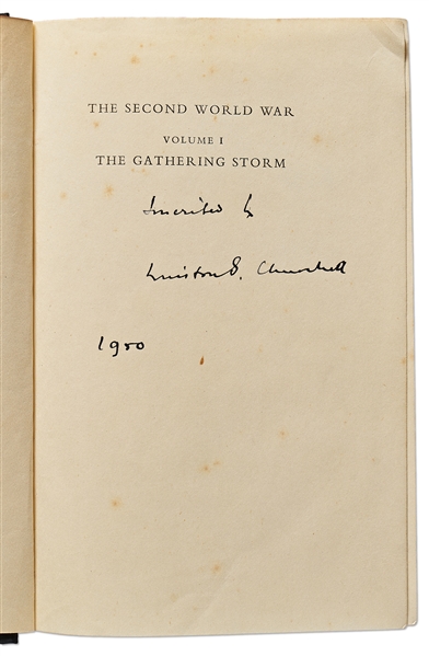 Winston Churchill Signed First Edition of ''The Second World War'' -- Volume I Signed & Dated 1950 by Churchill Without Inscription