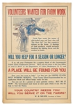 Original World War I Poster from 1917 Seeking Farm Laborers -- Poster Depicts Uncle Sam Talking to a Farmer