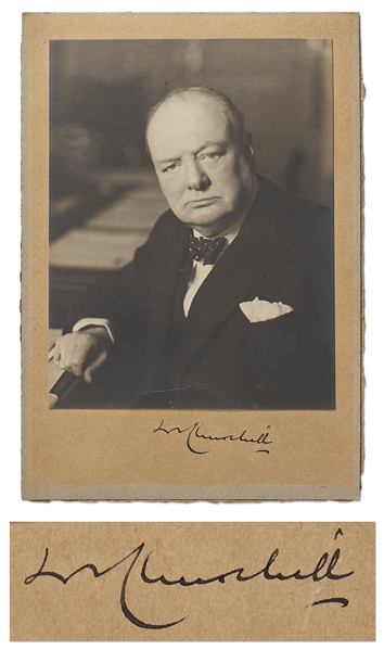 Winston Churchill Signed Photo Mat from 1942 with Photographer Walter Stoneman's Backstamp -- With Beckett COA