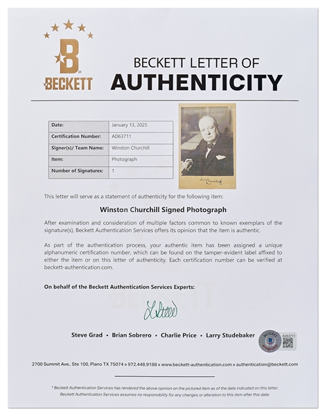 Winston Churchill Signed Photo Mat from 1942 with Photographer Walter Stoneman's Backstamp -- With Beckett COA