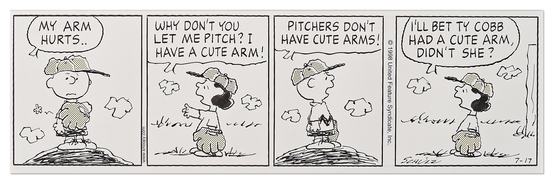 Charles Schulz Hand-Drawn ''Peanuts'' Comic Strip with Baseball Content