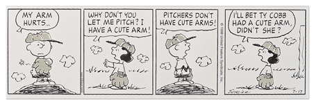 Charles Schulz Hand-Drawn Peanuts Comic Strip with Baseball Content