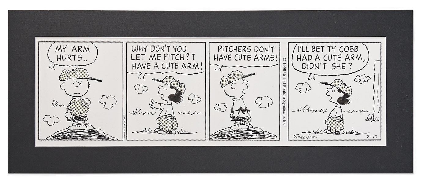 Charles Schulz Hand-Drawn ''Peanuts'' Comic Strip with Baseball Content