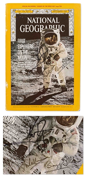 Apollo 11 Crew-Signed ''National Geographic'' Magazine -- Without Inscription -- With PSA/DNA COA