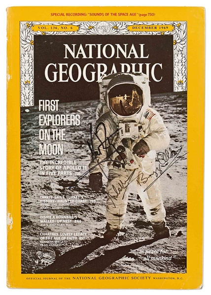 Apollo 11 Crew-Signed ''National Geographic'' Magazine -- Without Inscription -- With PSA/DNA COA