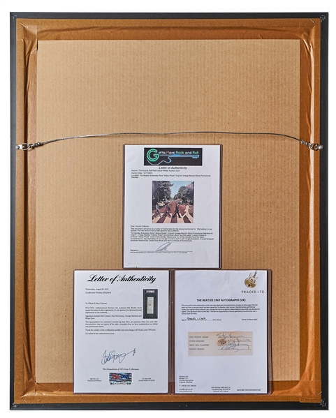 The Beatles Signed Contract -- Signatures Framed with Original Abbey Road Record Store Stand -- With PSA/DNA COA