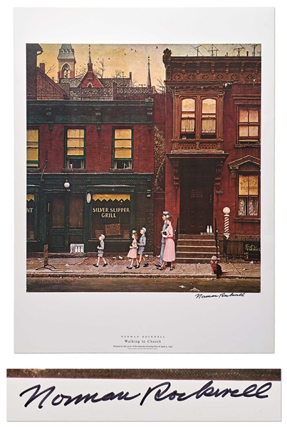 Norman Rockwell Signed Lithograph of His Famous Painting ''Walking to Church'' -- Measures 19'' x 25''