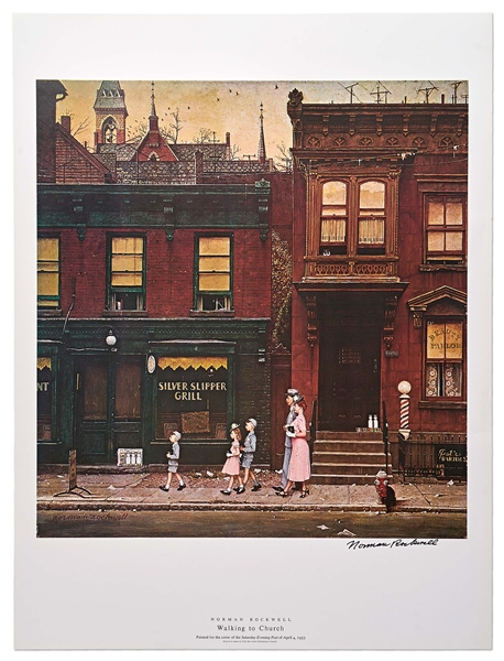 Norman Rockwell Signed Lithograph of His Famous Painting ''Walking to Church'' -- Measures 19'' x 25''