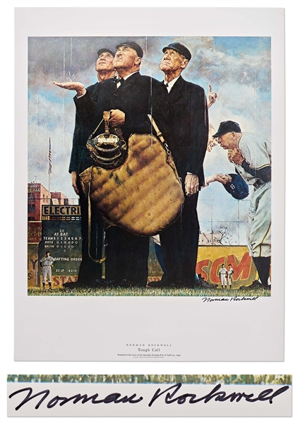 Norman Rockwell Signed Lithograph of His Famous Painting ''Tough Call'' -- Measures 19'' x 25''