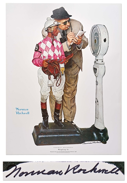 Norman Rockwell Signed Lithograph of His Famous Painting ''Weighing In'' -- Measures 19'' x 25''