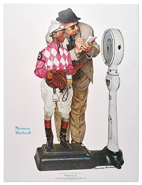 Norman Rockwell Signed Lithograph of His Famous Painting ''Weighing In'' -- Measures 19'' x 25''