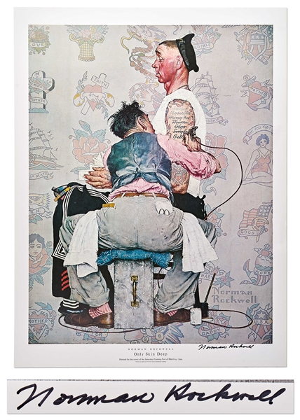 Norman Rockwell Signed Lithograph of His Famous Painting ''Only Skin Deep'' -- Measures 19'' x 25''