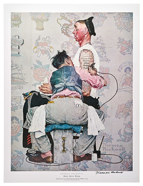 Norman Rockwell Signed Lithograph of His Famous Painting ''Only Skin Deep'' -- Measures 19'' x 25''