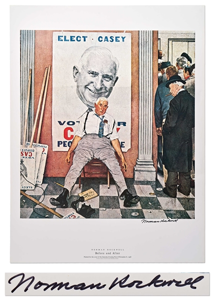 Norman Rockwell Signed Lithograph of His Famous Painting ''Before and After'' -- Measures 19'' x 25''