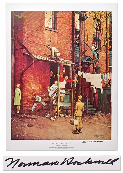 Norman Rockwell Signed Lithograph of His Famous Painting ''Homecoming'' -- Measures 19'' x 25''