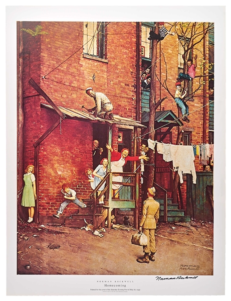 Norman Rockwell Signed Lithograph of His Famous Painting ''Homecoming'' -- Measures 19'' x 25''