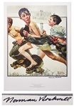 Norman Rockwell Signed Lithograph of His Famous Painting No Swimming -- Measures 19 x 25