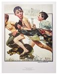 Norman Rockwell Signed Lithograph of His Famous Painting ''No Swimming'' -- Measures 19'' x 25''
