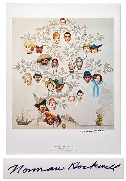 Norman Rockwell Signed Lithograph of His Famous Painting ''Family Tree'' -- Measures 19'' x 25''