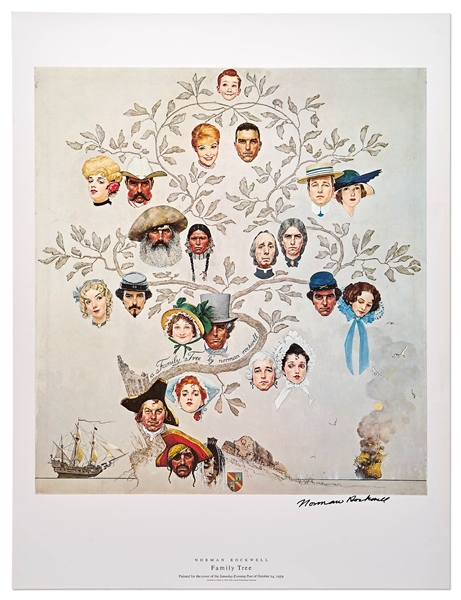 Norman Rockwell Signed Lithograph of His Famous Painting ''Family Tree'' -- Measures 19'' x 25''