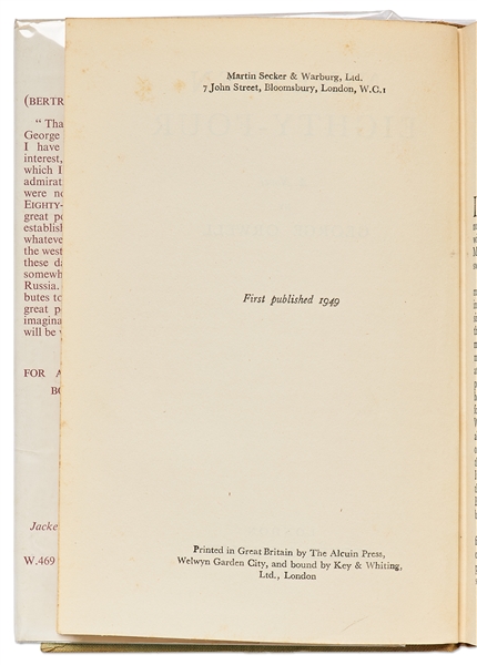 George Orwell First Edition, First Printing of His Classic Novel ''Nineteen Eighty-Four'' -- With Original Dust Jacket Showing 10s. Price