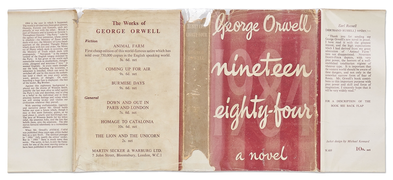 George Orwell First Edition, First Printing of His Classic Novel ''Nineteen Eighty-Four'' -- With Original Dust Jacket Showing 10s. Price