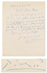 Pablo Picasso Autograph Letter Signed from 1954 -- With Prominent Picasso Signature