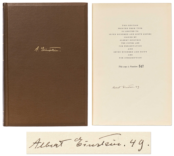 Albert Einstein Signed Limited Edition of ''Albert Einstein: Philosopher-Scientist'' Called the ''closest Einstein ever came to writing an autobiography'' -- Near Fine Condition