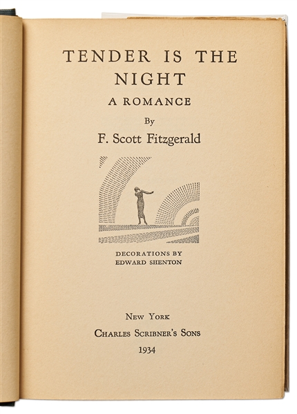 F. Scott Fitzgerald First Edition, First Printing of ''Tender is the Night'' -- Housed in Rare Original Dust Jacket