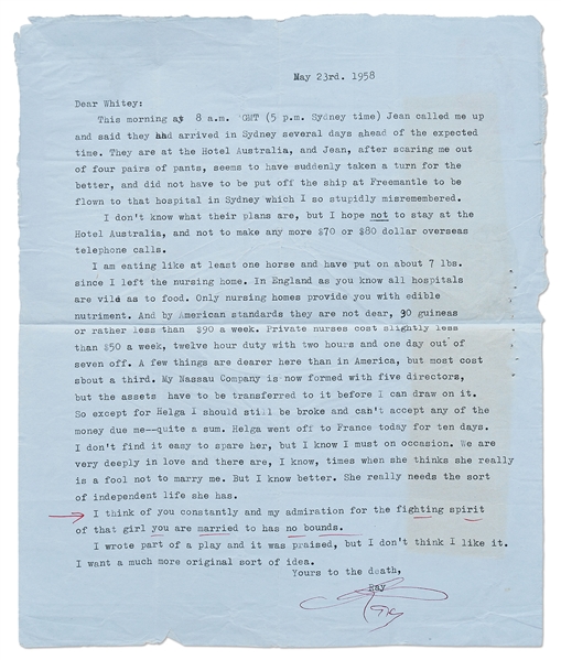 Raymond Chandler Lot of 5 Signed Letters -- Full of Drama Regarding His Relationships with Helga Greene (His Literary Agent & Love Interest) and His Secretary Jean Fracasse