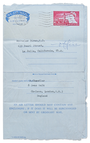 Raymond Chandler Lot of 5 Signed Letters -- Full of Drama Regarding His Relationships with Helga Greene (His Literary Agent & Love Interest) and His Secretary Jean Fracasse