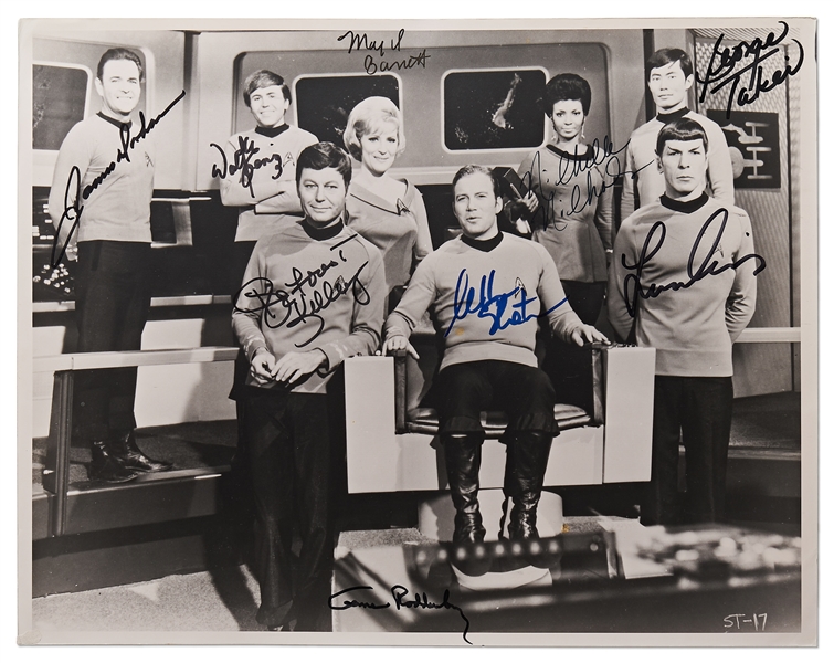 Star Trek Photo Signed by 8 of the Cast Plus Creator Gene Roddenberry -- Measures 14'' x 11'' -- With R&R COA