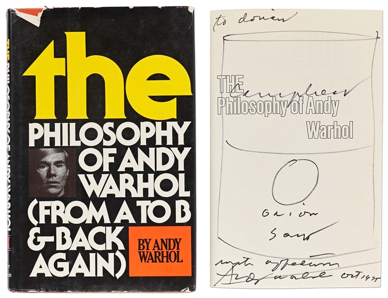 Andy Warhol Sketches His Famous Campbell's Soup Can -- Drawn in a Signed Copy of ''The Philosophy of Andy Warhol''