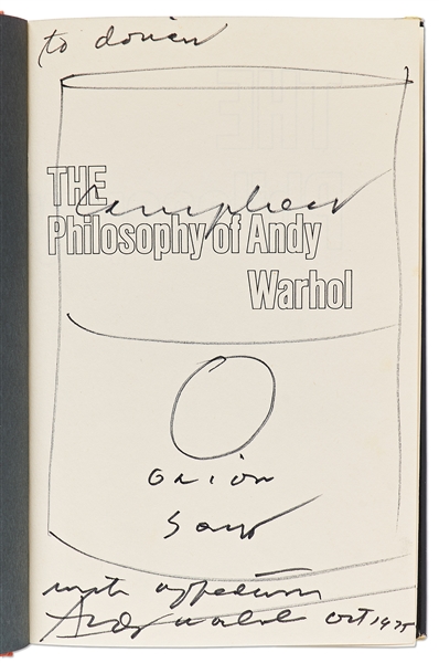 Andy Warhol Sketches His Famous Campbell's Soup Can -- Drawn in a Signed Copy of ''The Philosophy of Andy Warhol''