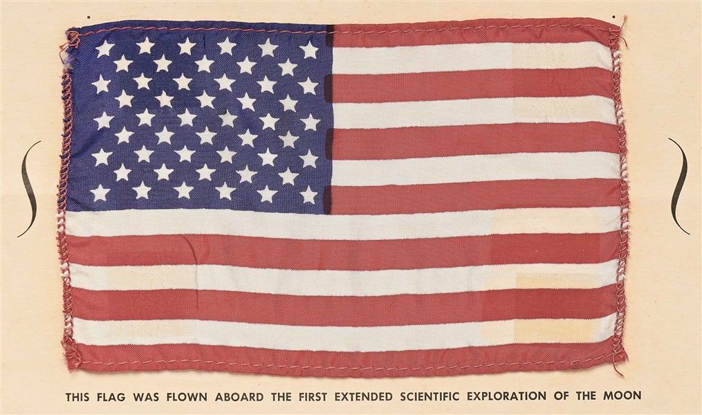 Apollo 15 Space Flown United States Flag, on NASA Certificate Signed by the Entire Crew