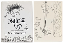 Shel Silverstein Large Hand-Drawn Sketch Within a Signed First Edition of Falling Up -- Silverstein Draws a Boy Having His Hair Erased by a No. 2 Pencil