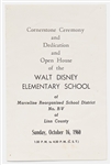 Walt Disney Signed Program to the Dedication of the Walt Disney Elementary School in His Hometown of Marceline, Missouri -- Without Inscription