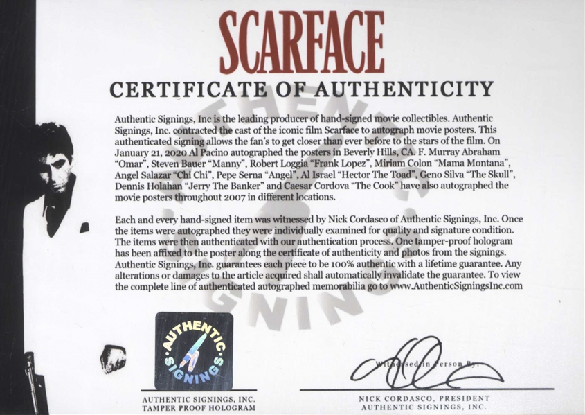 ''Scarface'' Cast-Signed Poster Including Al Pacino's Signature