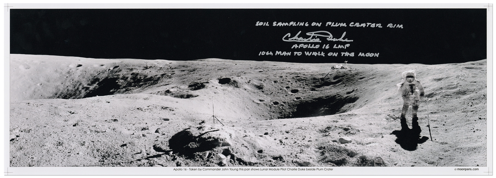 Charlie Duke Signed 23.5'' Panoramic Photo at the Edge of the Plum Crater