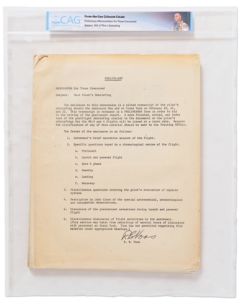 Gus Grissom's Personally Owned Copy of John Glenn's Debriefing for the Mercury-Atlas 6 Mission -- Encapsulated by CAG