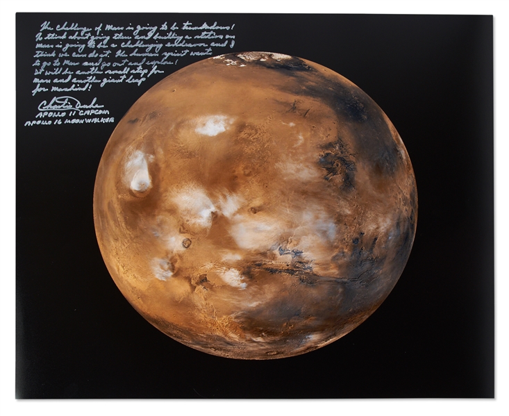 Apollo 16 Moonwalker Charlie Duke Signed 20'' x 16'' Photo of Mars -- ''Mars...will be another small step for man and another giant leap for mankind!''