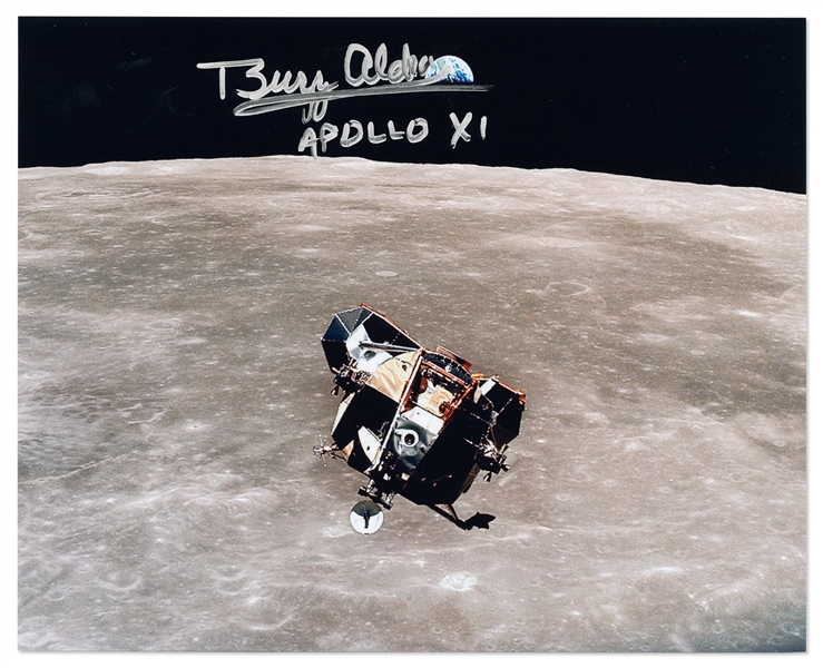 Buzz Aldrin Signed 10'' x 8'' Photo of the Apollo 11 Lunar Module Departing the Moon